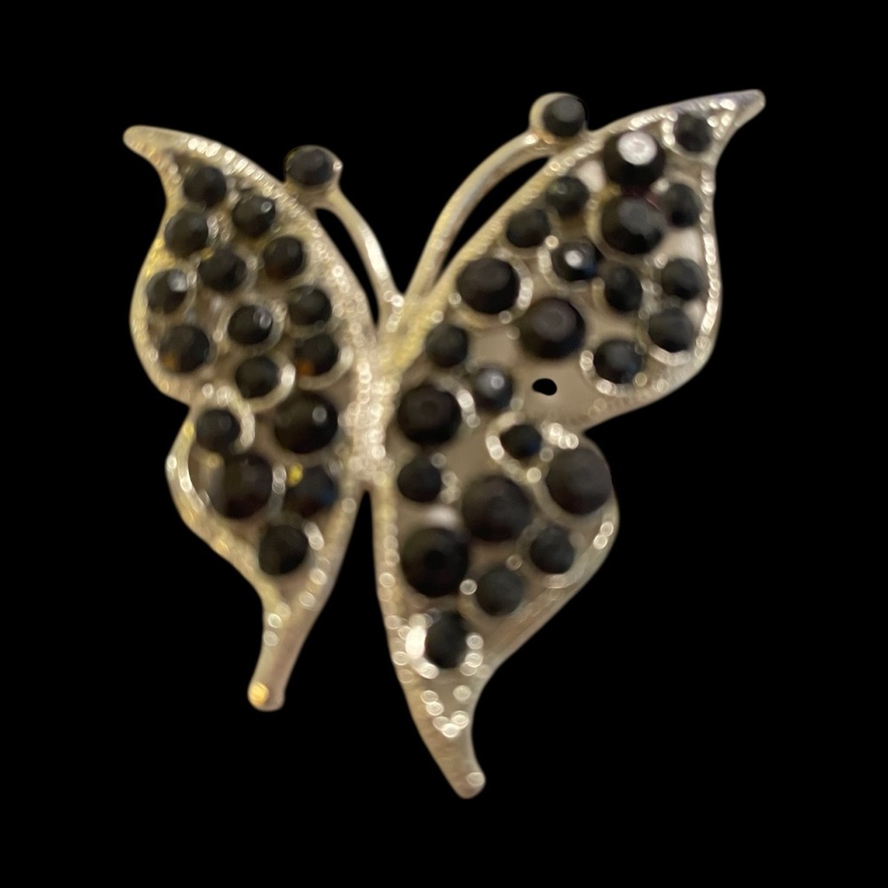 Elegant Silver and Black Butterfly Brooch
